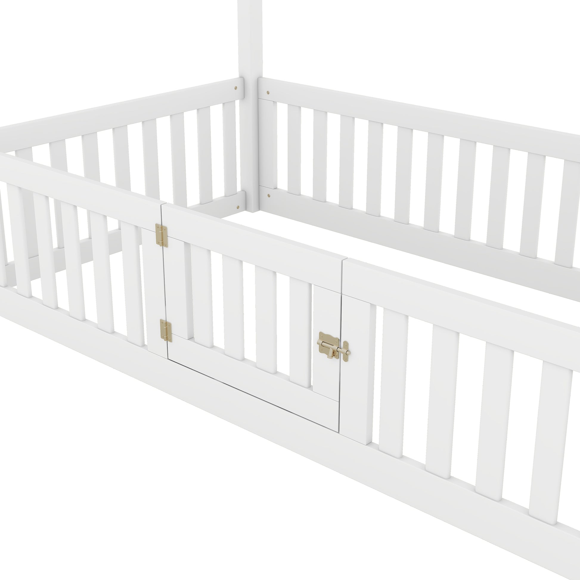 Twin Size Wood House Bed With Fence And Door, White Old Sku: Wf303131Aak Box Spring Not Required Twin White Wood Bedroom Bed Frame Pine