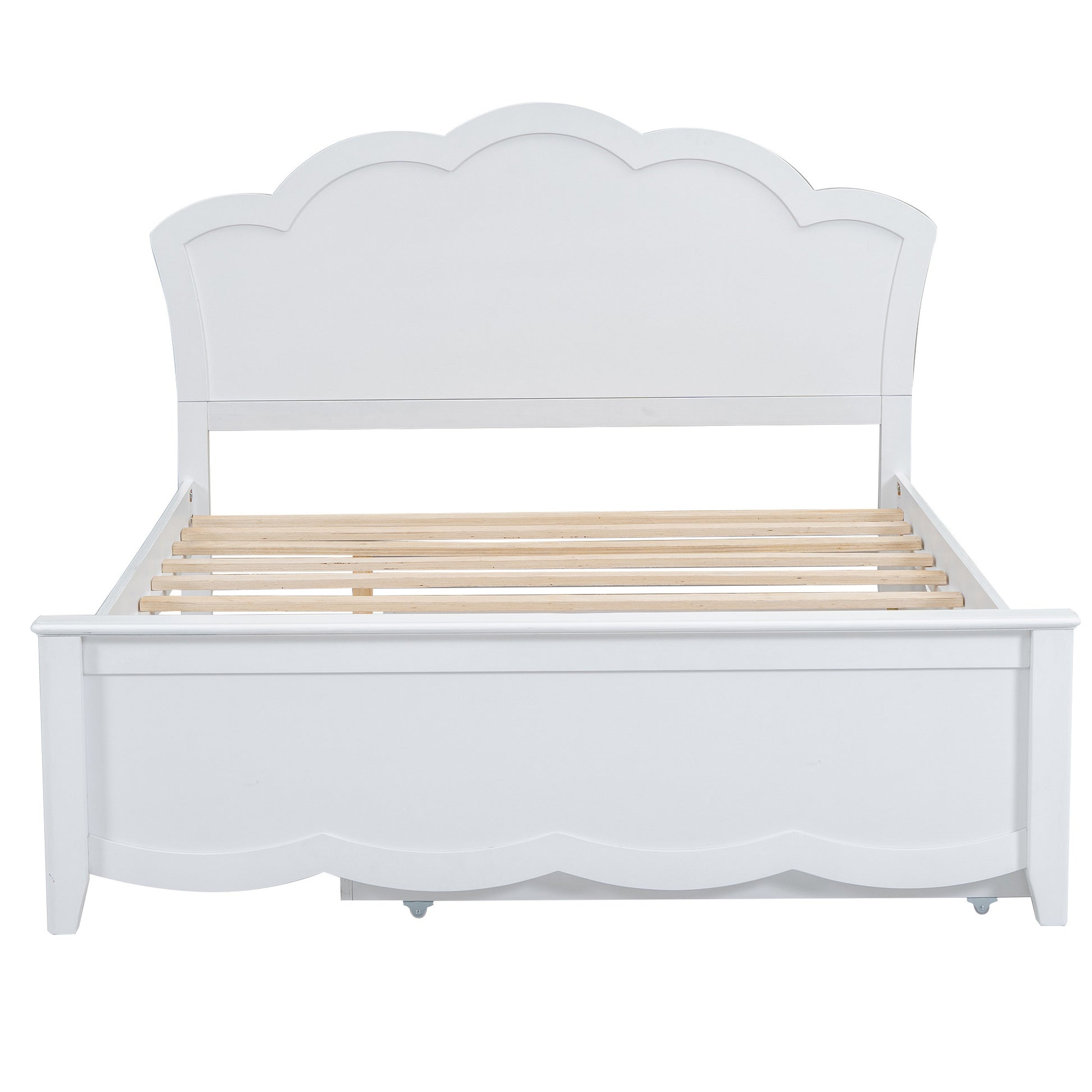 Full Size Wood Platform Bed With Headboard And Twin Size Trundle, White Box Spring Not Required Full White Wood Bed Frame Solid Wood Mdf