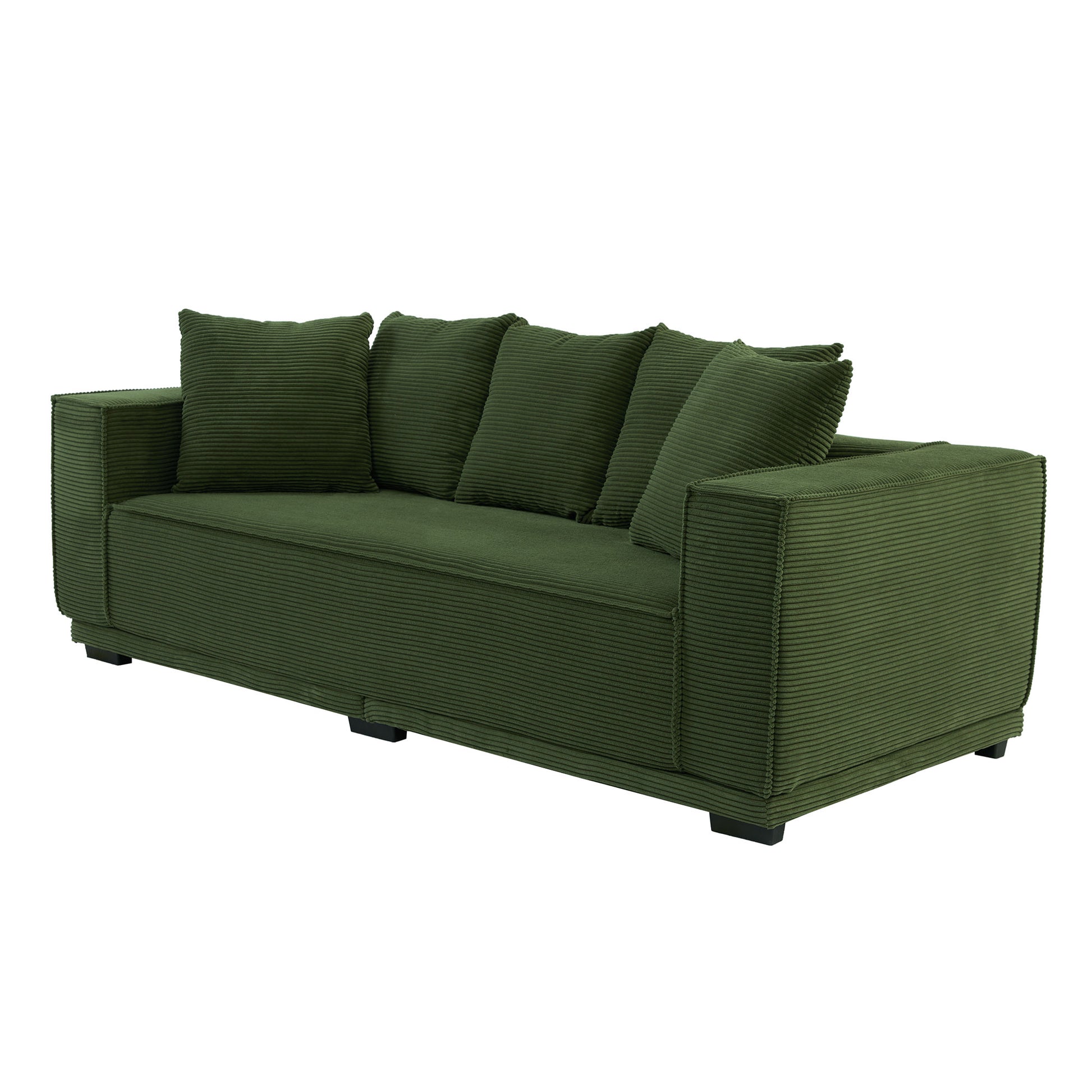 88.97'' Mid Century Modern Upholstered Sofa With 5 Matching Toss Pillows, Including Bottom Frame,Comfy Couches For Living Room, Bedroom, Apartment And Office.Green. Green Corduroy 3 Seat