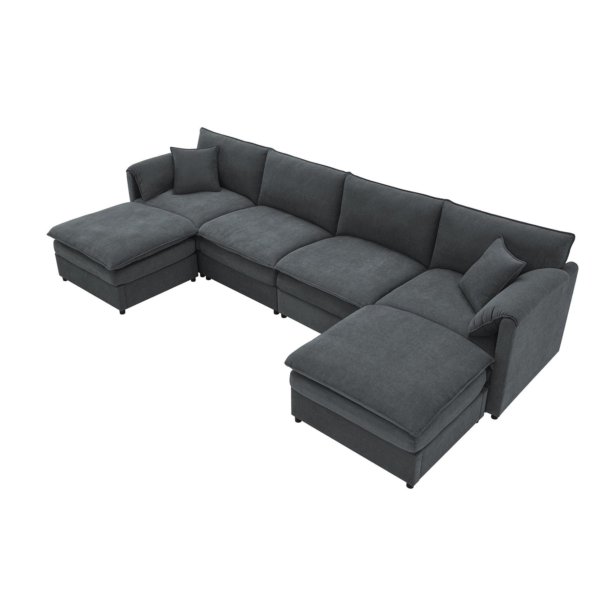 134*66" Chenille Modular Sectional Sofa,U Shaped Cloud Couch Set With Double Cushions ,6 Seat Sleeper Sofa Bed With Ottomans,Oversized Indoor Furniture For Living Room, 3 Colors Dark Gray Chenille 6