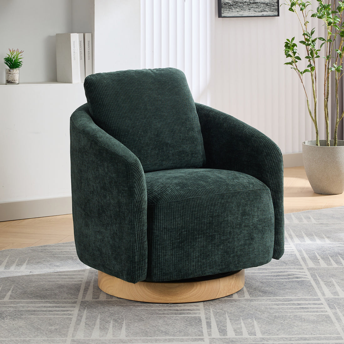 30.3"W Swivel Accent Barrel Chair And Comfy Round Accent Single Sofa Chair, 360 Degree Club Chair, Lounge Armchair For Living Room Bedroom Nursery.Green Green Chenille