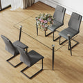 1 Table And 4 Chairs Set.Rectangular Table With Transparent Tempered Glass Tabletop And Black Metal Legs.Paired With 4 Chairs With Pu Leather Cushioned Seats And Black Metal Legs.Dt 1544 C 001 Transparent Glass Metal