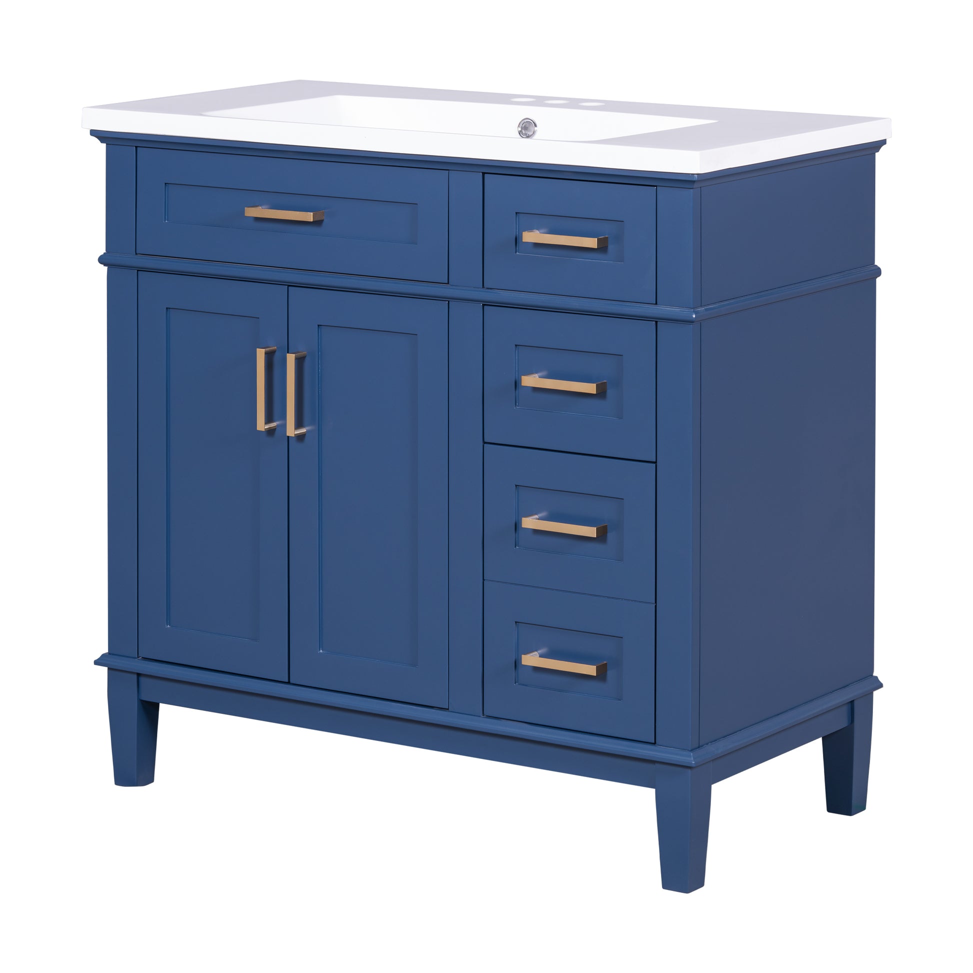 36 Inch Bathroom Vanity With Resin Sink, Modern Bathroom Cabinet In Blue, Featuring Two Soft Close Doors And Four Drawers Blue Bathroom Solid Wood Mdf Resin