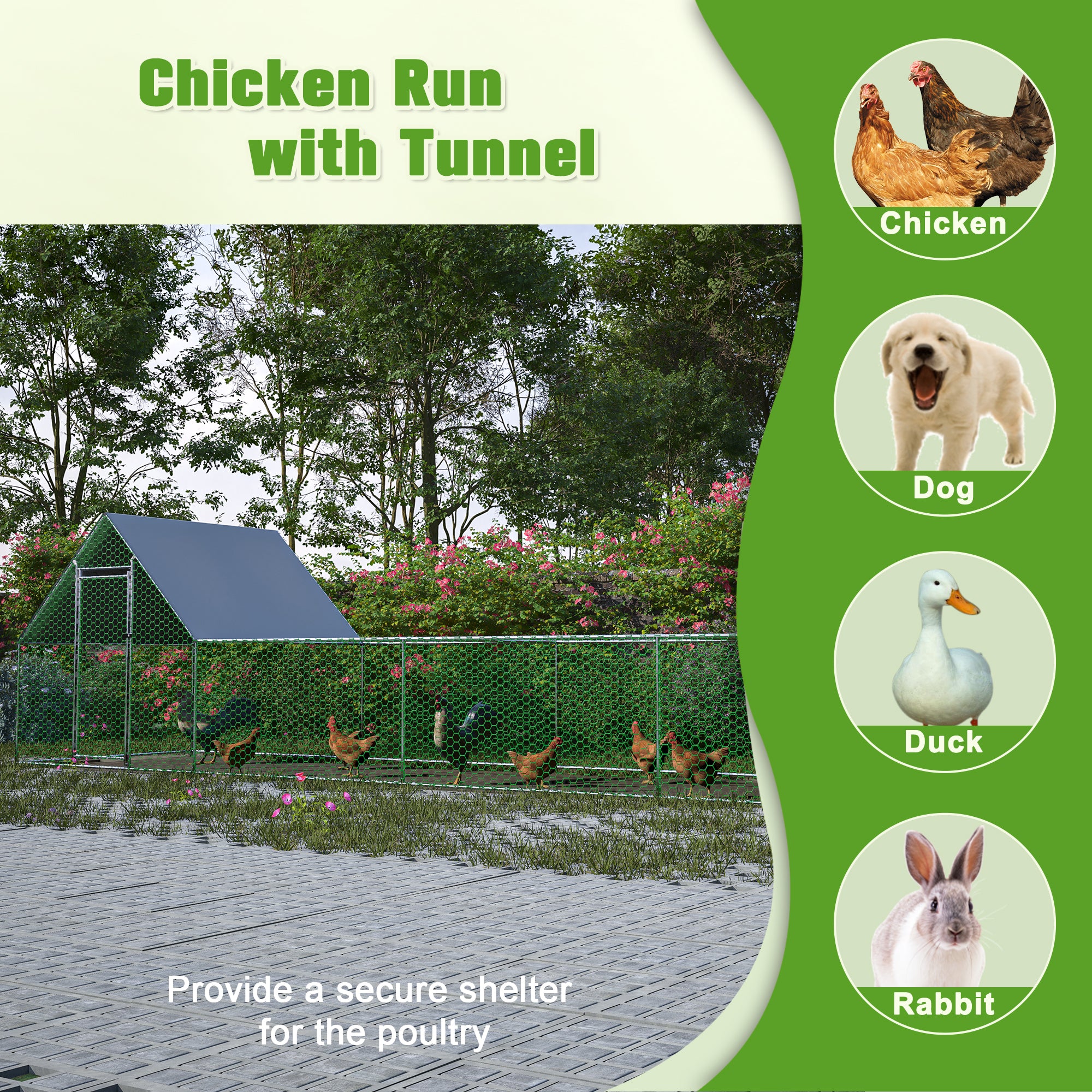 26'Lx6.7'Wx6.6' Ft Large Metal Chicken Coop, Walk In Chicken Run, Galv