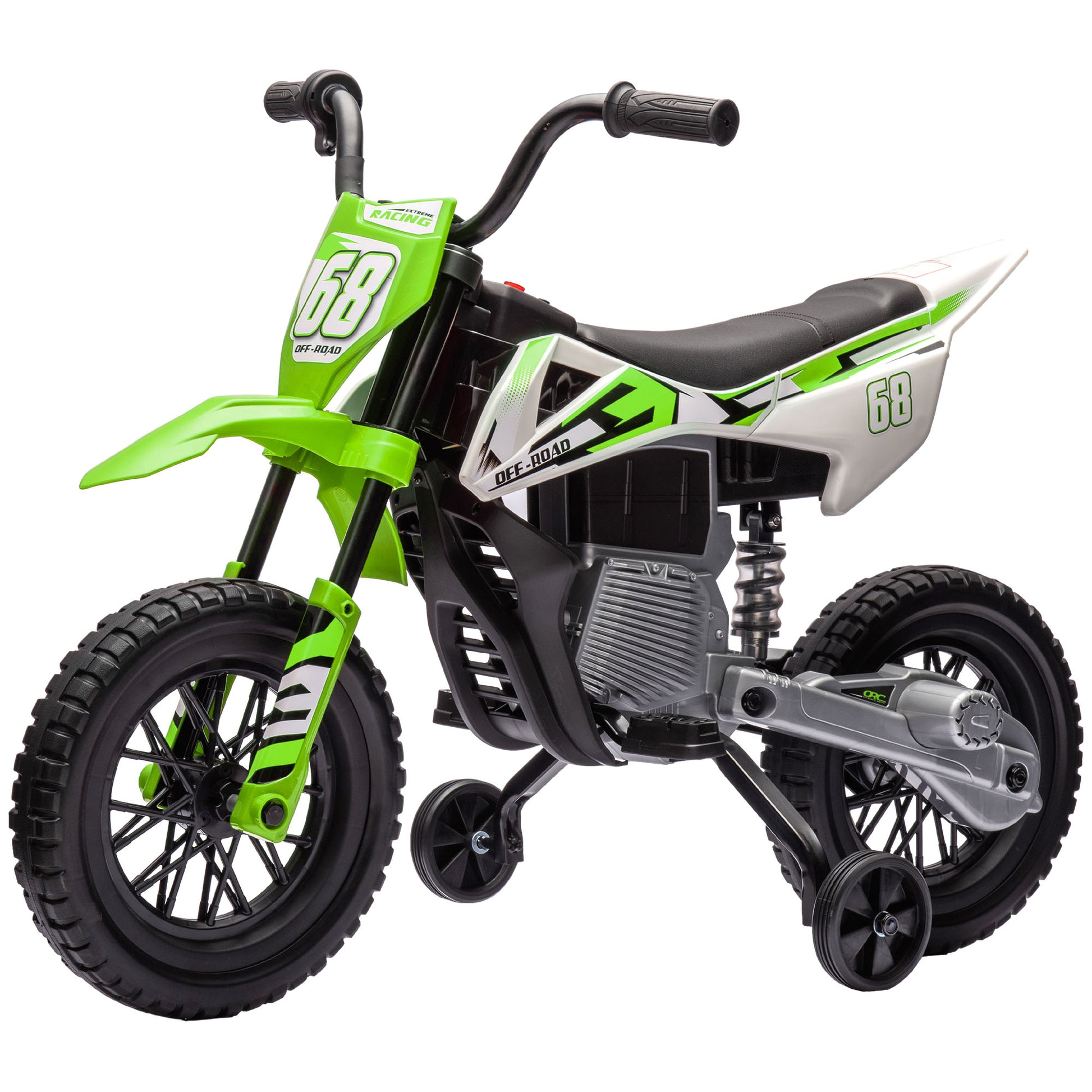 12v electric bicycle Qaba Kids Dirt Bike With Twist Grip Throttle, 12V Electric Motorcycle, Electric Bike For Toddler With Training Wheels, Rear Suspension & Music For