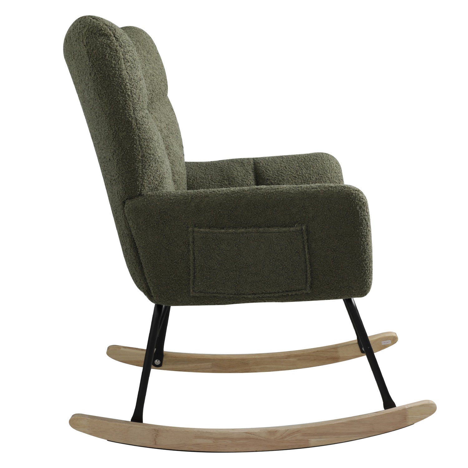 Teddy Fabric Rocking Chair, Upholstered Rocker Armchair With High Backrest, Modern Rocking Accent Chair For Nursery, Living Room, Bedroom, Olive Green Metal Olive Green Light Brown Bedroom Foam Wipe Clean Modern Rocking Chairs Rubberwood Tufted Back Foam