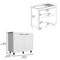 2 Freestanding Utility Base Cabinet With Stainless Steel Countertop And 2 Door, White White Solid Wood Mdf Engineered Wood