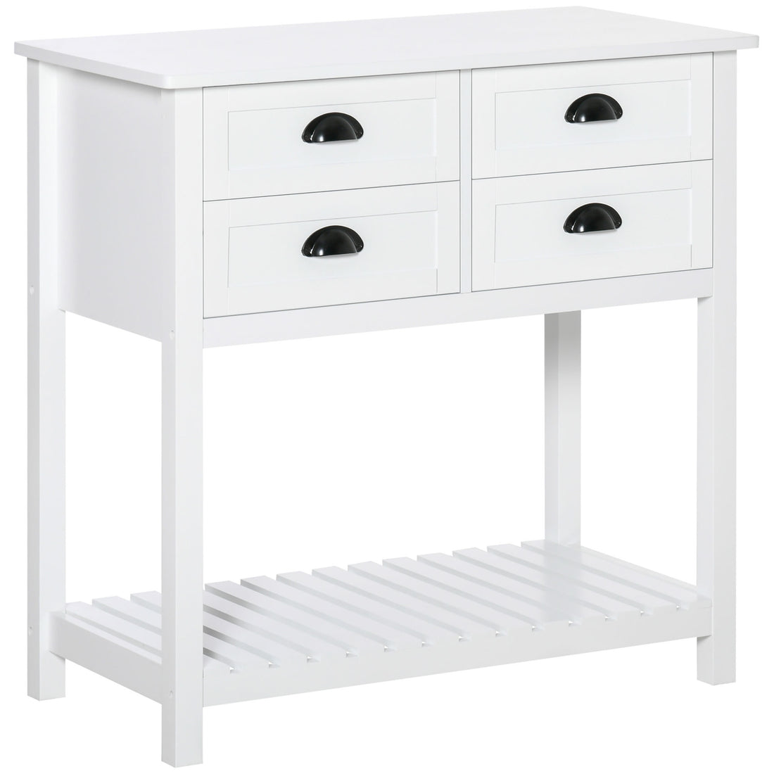 Homcom Coffee Bar Cabinet, Sideboard Buffet Cabinet, Kitchen Cabinet With 4 Drawers And Slatted Bottom Shelf For Kitchen, Living Room, White White Mdf