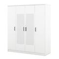 4 Door Mirror Wardrobe With Shelves, White White Plywood