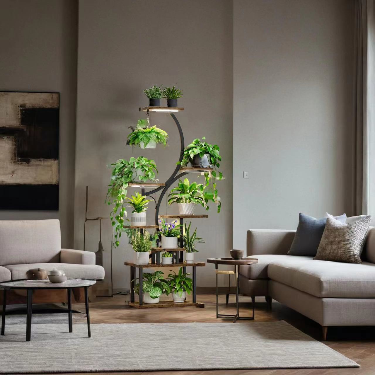 Plant Stand Indoor With Grow Lights, 8 Tiered Indoor Plant Shelf, 61" Tall Plant Stand For Indoor Plants Multiple, Metal Plant Flower Holder Stand, S Shaped Plant Rack For Home, Patio Black Black