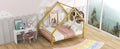 Full Size Metal House Platform Bed With Roof And Chimney, Gold Box Spring Not Required Full Gold Metal Bedroom Bed Frame Metal