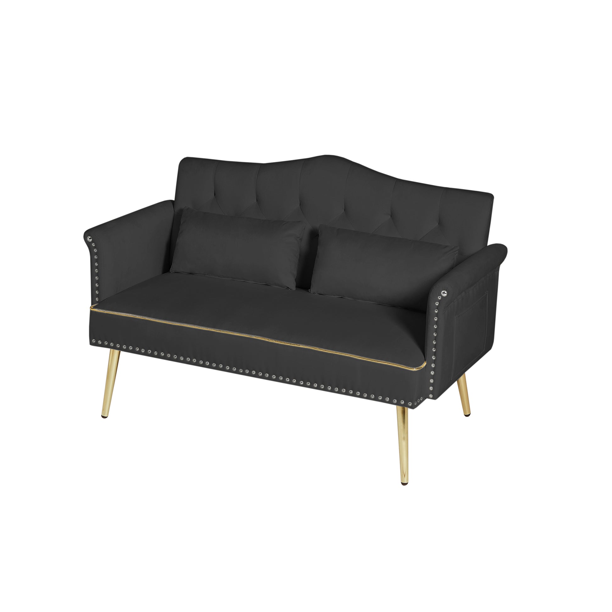 Black 2 Seater Sofa Black Wood Tufted Back Velvet 2 Seat