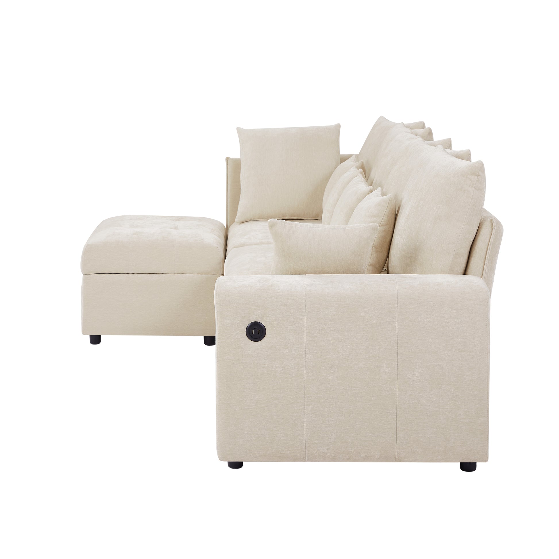 96.45"Sectional Sofa Modular Sofa Couch With Three Usb Ports, A Removable Storage Ottoman And Five Back Pillows For Living Room, Beige Beige Foam Chenille 4 Seat