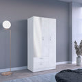 Riverside 3 Door Mirrored Armoire With Two Drawers, Four Shelves, And Hanging Rod White White Bedroom Particle Board