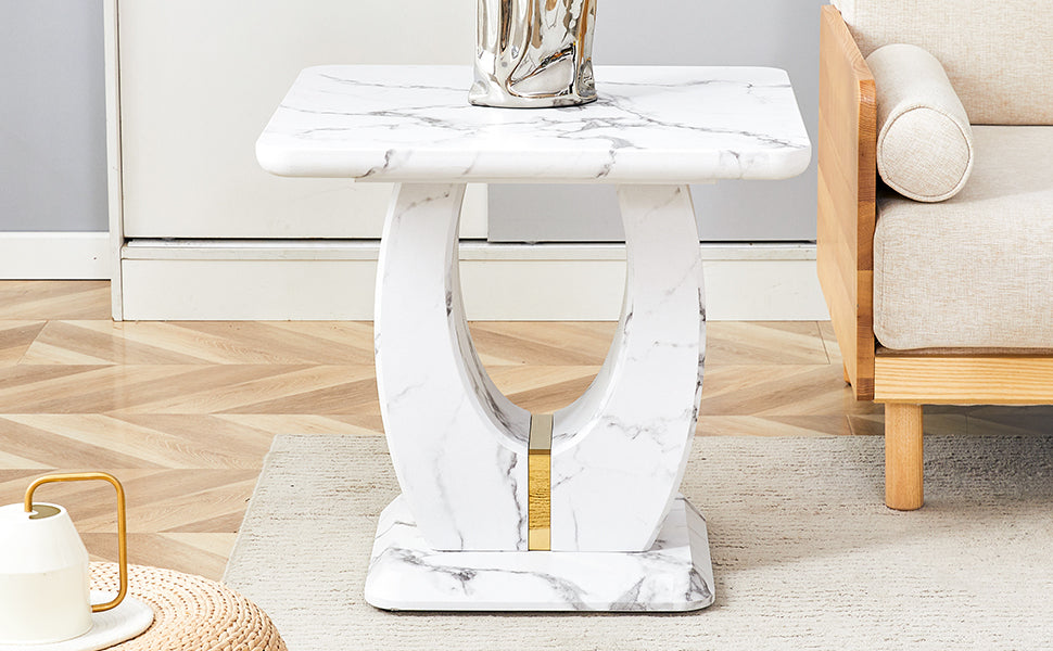 Modern Minimalist White Marble Patterned Mdf Square Coffee Table. Add A Quiet And Cozy Atmosphere To Your Home.White,Mdf Coffee Table,Density Board Sticker,Side Table. White Mdf