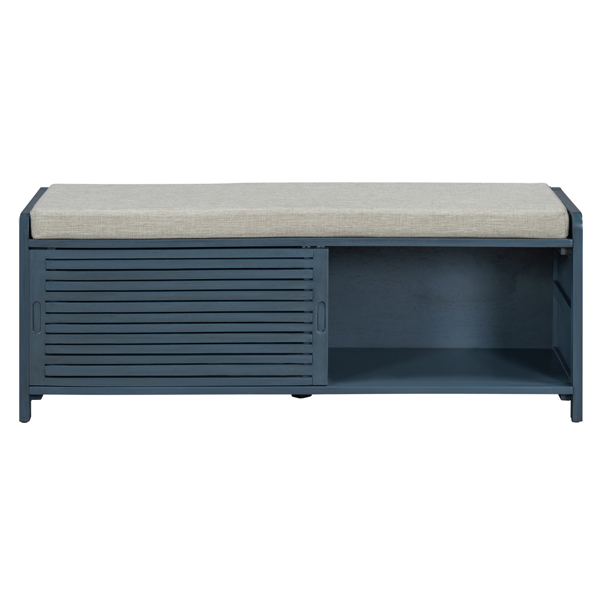 Distressed Shutter Storage Bench With Acacia Veneer For Retro Charm For Living Room, Entryway Navy Navy Mdf