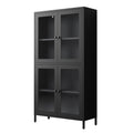 Classic Metal Storage Cabinet Display Cabinet With 4 Glass Doors 4 Shelves Cabinet Bookcase Side Cabinet For Home Office Living Room Kitchen Hallway Black, Flat Tempered Glass Freestanding 3 4 Shelves Glass Pane Black Study Glass Doors Classic Steel