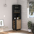 Corner Bar Single Door Cabinet Two Shelves, Ten Built In Wine Rack, Two Interior Shelves, Black Pine Multicolor Solid Wood Mdf Engineered Wood