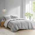 3 Piece Cotton Jacquard Duvet Cover Set King Gray Cotton