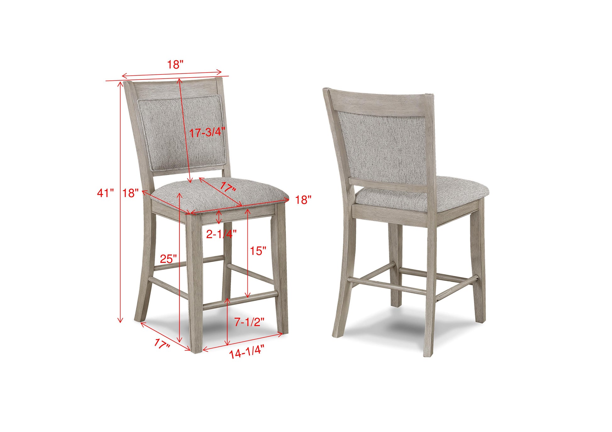 Farmhouse Style 2Pc Tan Beige Gray Finish Counter Height Chair Bar Stool Footrest Upholstered Back Seat Wooden Dining Room Furniture Beige Gray White Dining Room Contemporary,Farmhouse Dining Chairs