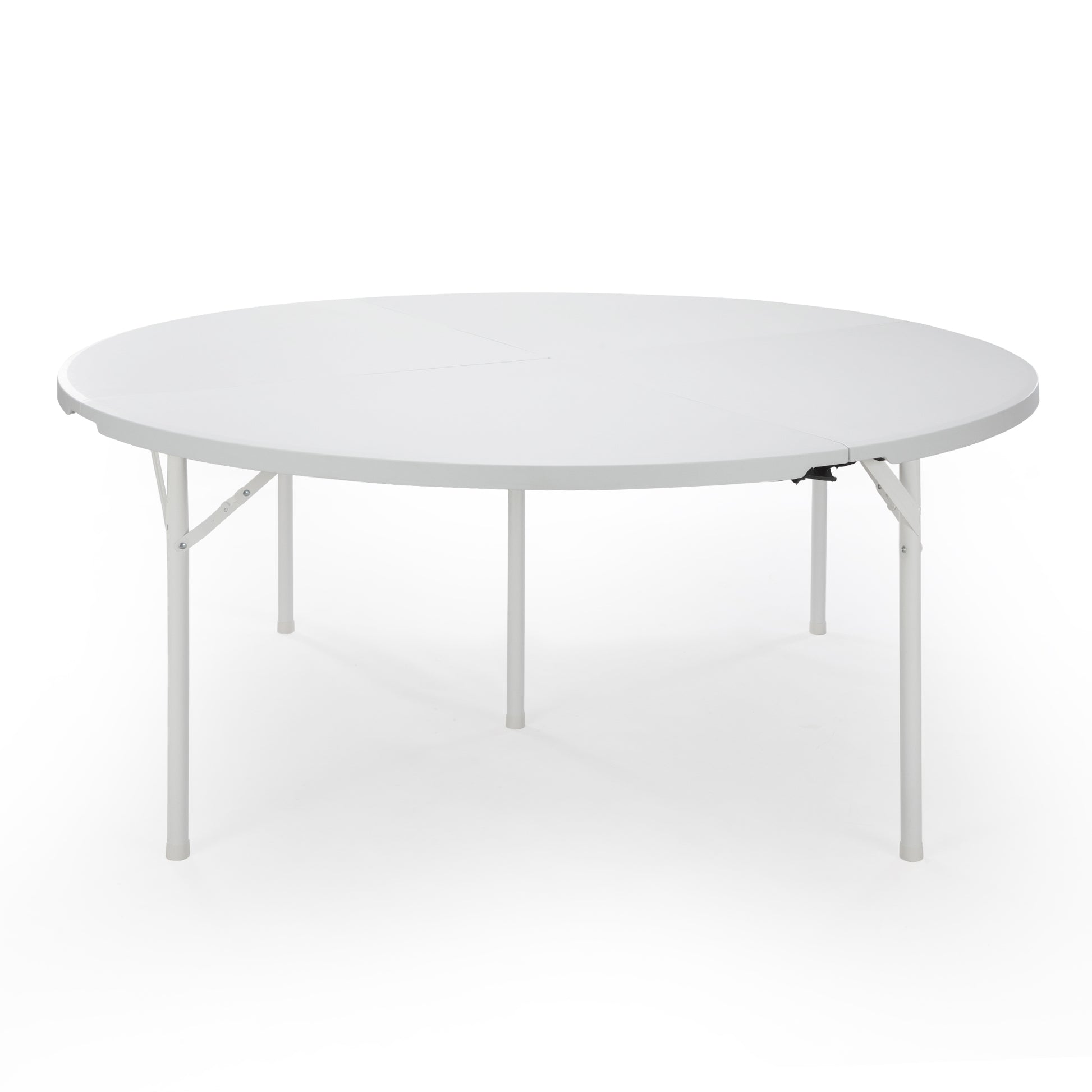 Round Plastic Folding Table With Carrying Handle, 66" Heavy Duty Foldable Round Table Indoor Outdoor, 5 Legs Portable Dining Round Table For Parties, Banquets And Events, White White Metal