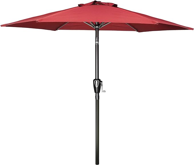 9' Patio Umbrella Outdoor Table Market Yard Umbrella With Push Button Tilt Crank Red Stainless Steel