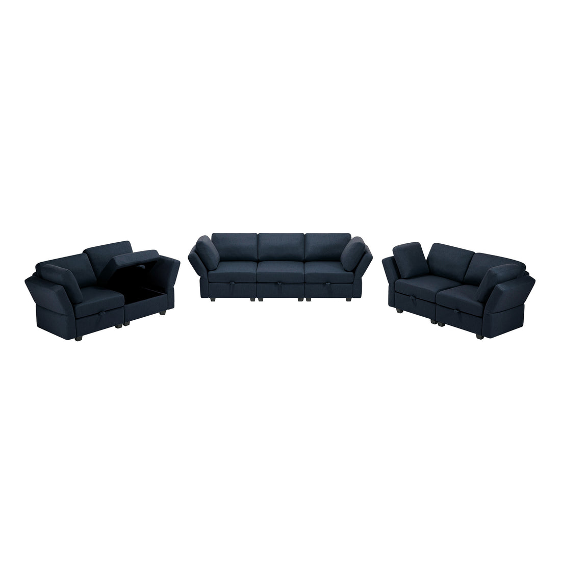 Living Room Furniture 7 Piece Set Including One 3 Seater Sofa And Two 2 Loveseatsadjustable Arms And Backs Comforty Sofas & Couches With Comfy Seat And Arm Cushions Blue Blue Polyester 7 Seat