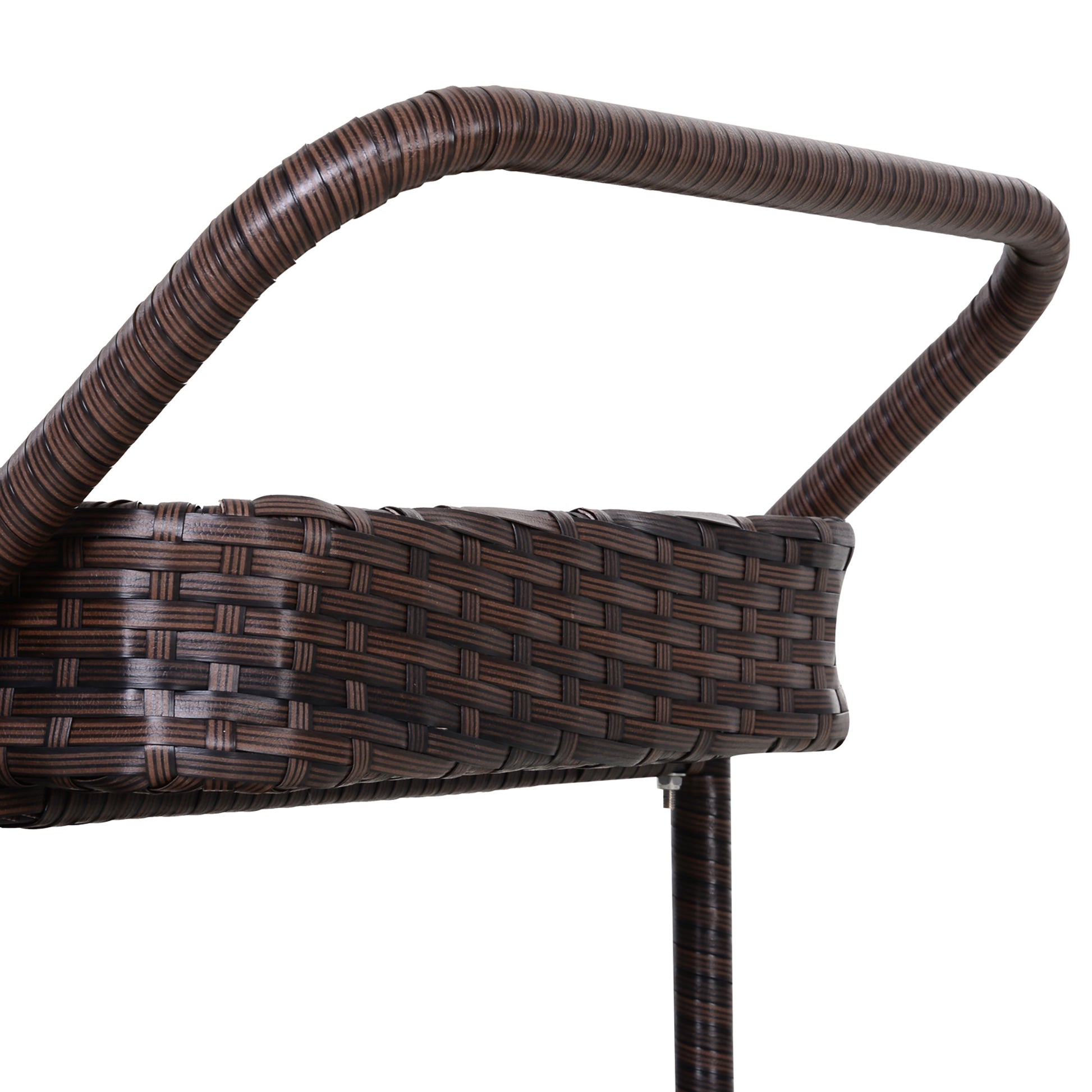 Outsunny Rattan Wicker Serving Cart With 2 Tier Open Shelf, Outdoor Wheeled Bar Cart With Brakes For Poolside, Garden, Patio Brown Steel