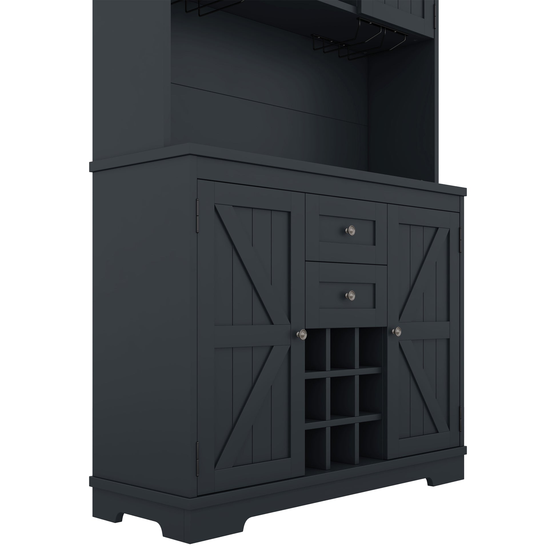 Coffee Bar Cabinet Kitchen Cabinet With Storage, Farmhouse Wine Cabinet With Drawers Shelves And Cabinets, Buffet Cabinet Wine & Glass Racks For Dining Room, Kitchen, Dark Blue Dark Blue Particle Board Mdf