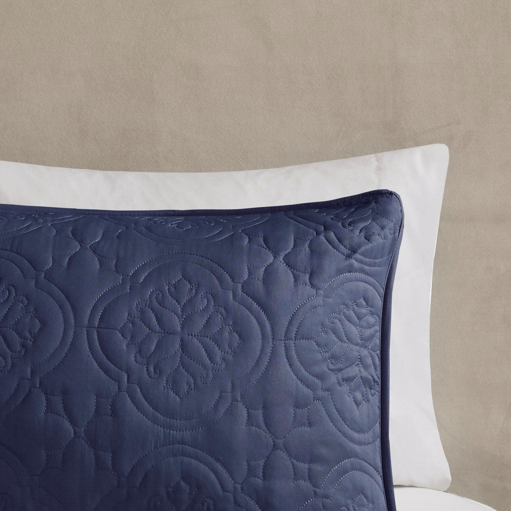 3 Piece Reversible Bedspread Set Navy King Cal King King Navy Polyester