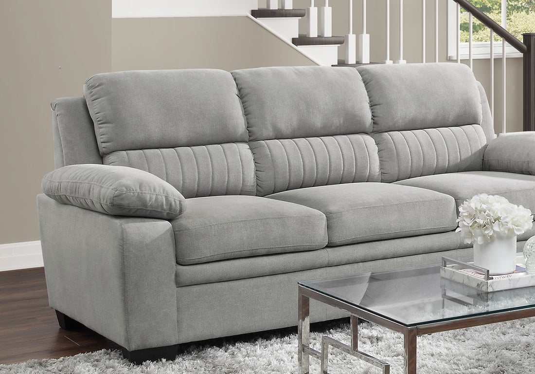 Modern Living Room 2Pc Sofa Set Plush Comfortable Sofa Loveseat Set Gray Textured Fabric Channel Tufting Solid Wood Frame Furniture Gray Polyester Wood Primary Living Space Contemporary Pillow Top Arms Solid Wood 5 Seat