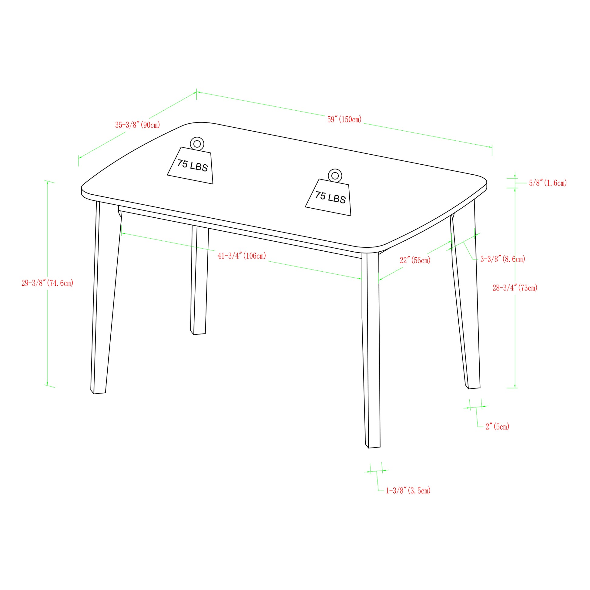 Contemporary Solid Wood Two Tone Dining Table White White Wood