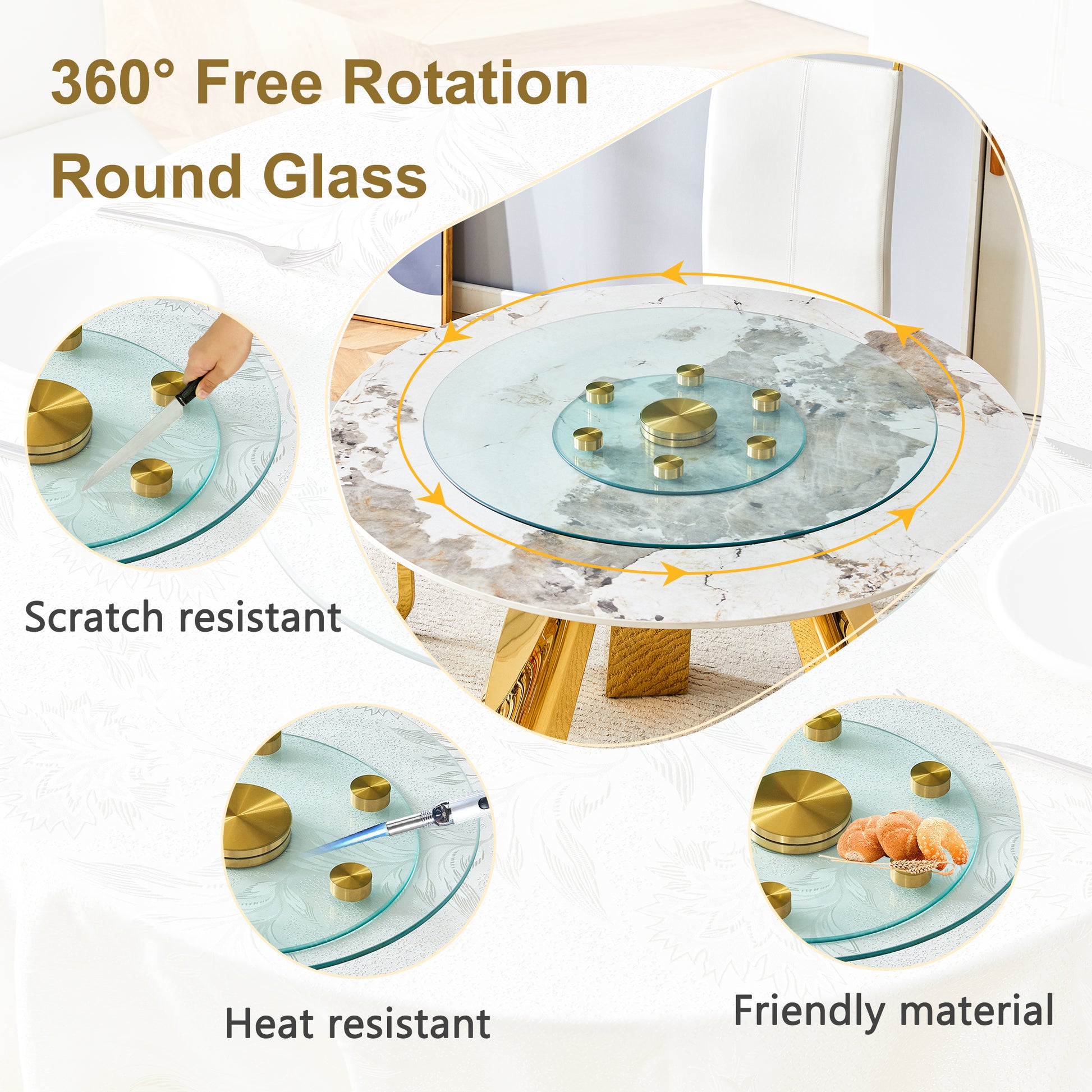 Double Layer Rotatable Round Glass.The Rotatable Design Makes It More Convenient To Retrieve And Place Items.The Upper Glass Has A Diameter Of 30.3 Inches, While The Lower Glass15 Inches.