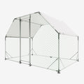 9.94 Ft. X 6.46 Ft. X 6.36 Ft. Metal Large Chicken Coop Walk In Poultry Cage Run Flat Shaped With Waterproof Cover Silver Metal