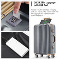 1Pc 20In Aluminum Frame Luggage With Usb Port, Vacation Carry On Suitcase With Spinner Wheels And Tsa Lock, Travel Trolley Case For Short Business Trips, Beach Holidays, Dark Grey Dark Gray Abs Pc