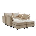 113.5'' Modular Sectiona Corduroy Sofa, Sectional Couches For Living Room U Shaped Sectional Couch With Storage Ottoman, 6 Seats Convertible Sectionals With Chaise Beige Corduroy 3 Seat