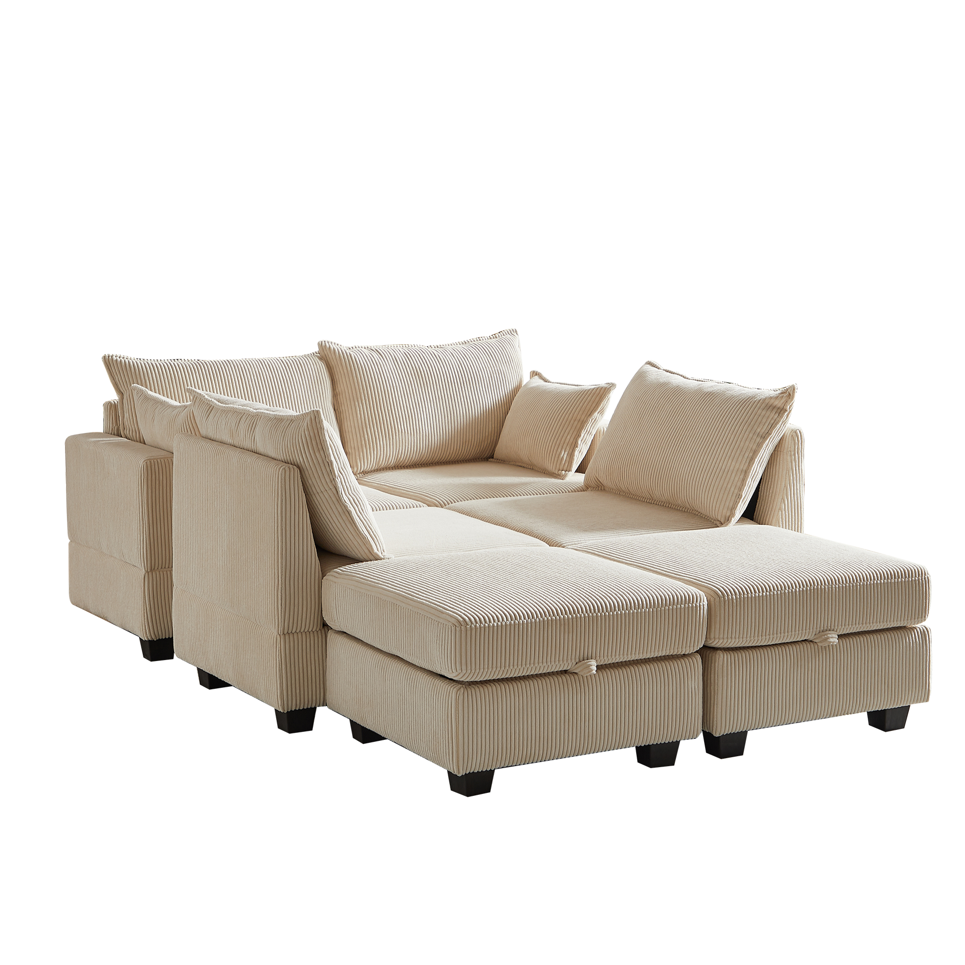 113.5'' Modular Sectiona Corduroy Sofa, Sectional Couches For Living Room U Shaped Sectional Couch With Storage Ottoman, 6 Seats Convertible Sectionals With Chaise Beige Corduroy 3 Seat