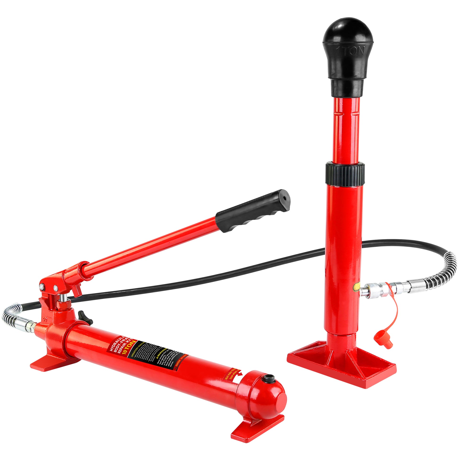 Power Hydraulic Ram Cylinder Jack: Single Acting Mini Jack, Porta Power Kit, Stroke For Building, Bridge, Construction, Precision Machinery, Small Spaces 10 Ton Capacity Red Steel