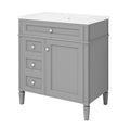 30'' Bathroom Vanity With Top Sink, Modern Bathroom Storage Cabinet With 2 Drawers And A Tip Out Drawer, Single Sink Bathroom Vanity Grey Modern Mdf Ceramic,Solid Wood Mdf