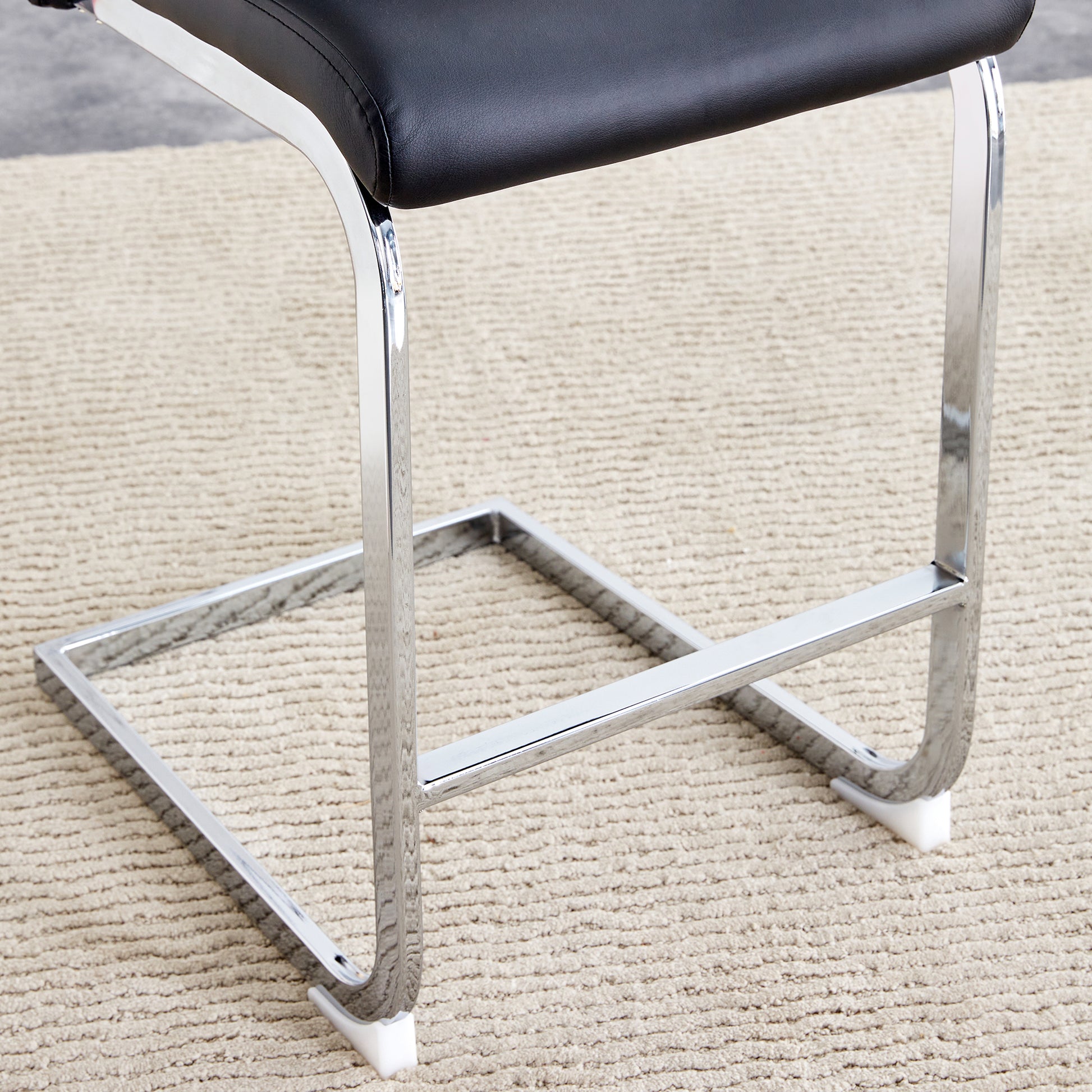 A Set Of Two Black Chairs, Including Pu Pads Silver Metal Legs. Small Size, Suitable For Some People, Suitable For Dining Room, Kitchen, Terrace And Living Room Office Chairs Set Of 2 Black And Silver Pu