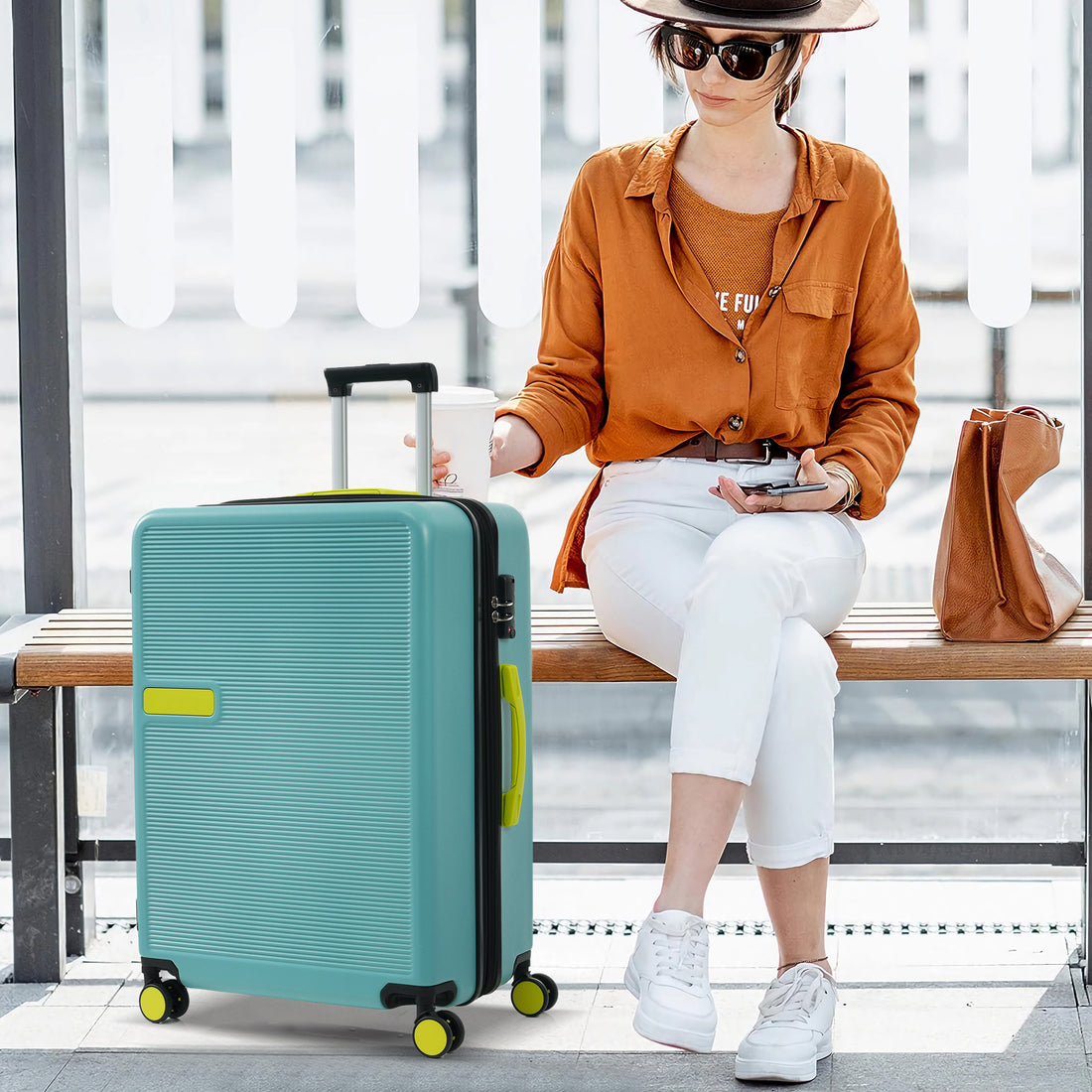 Hardshell Luggage Sets 3 Pcs Contrast Color Suitcase With Spinner Wheels And Tsa Lock 20" 24" 28" Available Teal Blue Abs