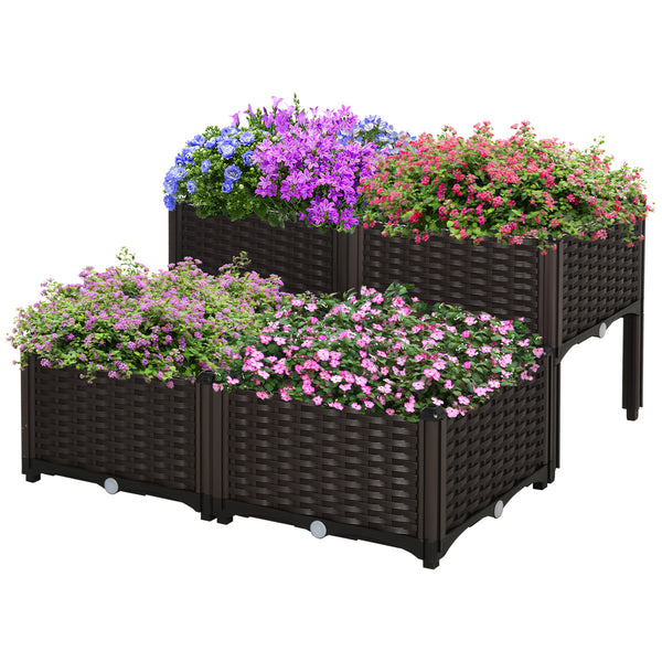 plastic raised planter box Outsunny 4 Piece Raised Garden Bed With Legs, Self Watering Planter Bo