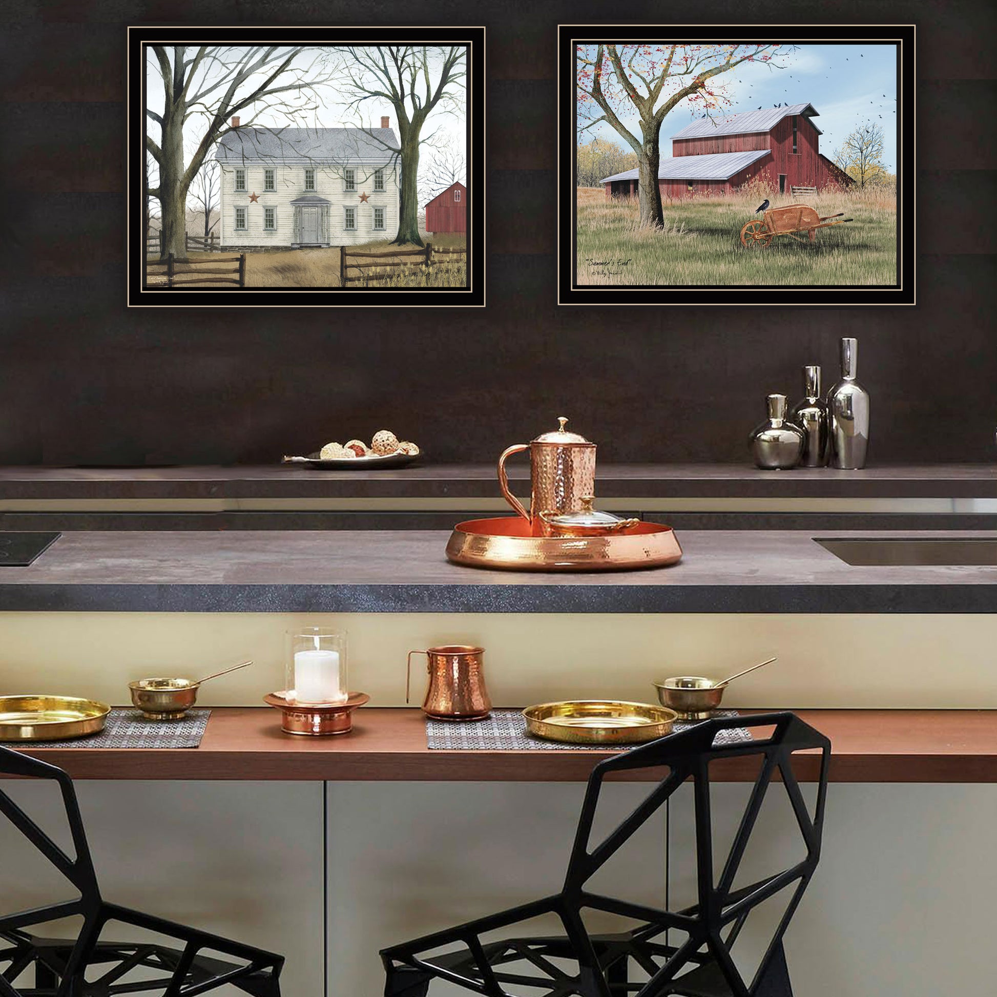 2 Piece Vignette Early American Homestead Black Framed Wall Art For Living Room, Bedroom Wall Art Print For Home Decor By Billy Jacobs Multicolor Wood Paper