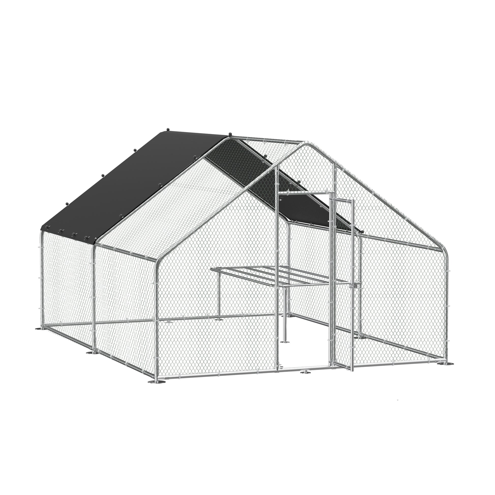 Large Metal Chicken Coop, Walk In Chicken Coop, Galvanized Wire Poultry Chicken Coop, Rabbit Duck Coop With Waterproof And Uv Protection Cover For Outdoor, Backyard And Farm. 9.8' W X 13.1' L X 6.6'