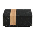 Modern 35.4 X 23.6 Inch Two Tone Coffee Table With Faux Marble And Walnut Wood Grain Finish, Rectangular Center Table With 2 Storage Drawers, Practical Cocktail Table For Living Room, Black Black Primary Living Space Drawers Rectangular Particle Board