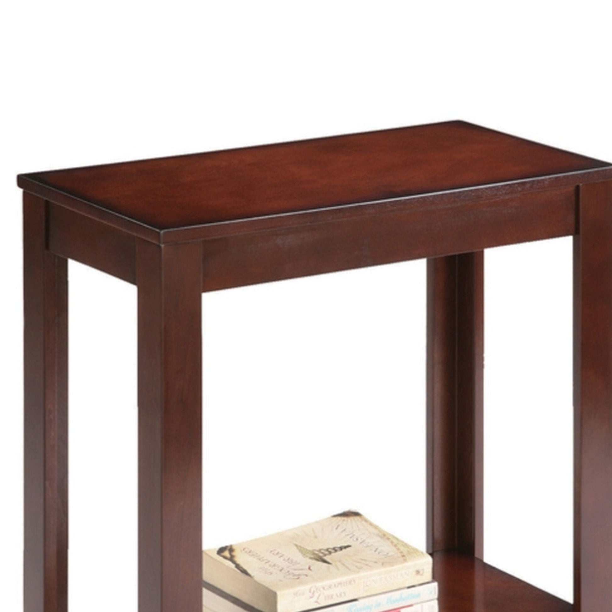 24" Tall Wooden Side Table End Table, Traditional Design, Dark Cherry Brown Wood