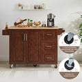 Kitchen Island With Drop Leaf Countertop, Rolling Kitchen Island Cartbarn Door Kitchen Island Table With Storage Cabinet And Tower Rack, Island Table On Wheels For Kitchen, Retro Brown Brown Brown Dining Room Rectangular Kitchen Carts Particle Board