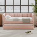 Twin Size Upholstered Velvet Daybed With Trundle, Pink Box Spring Not Required Twin Pink Wood Bedroom Bed Frame Velvet Upholstered