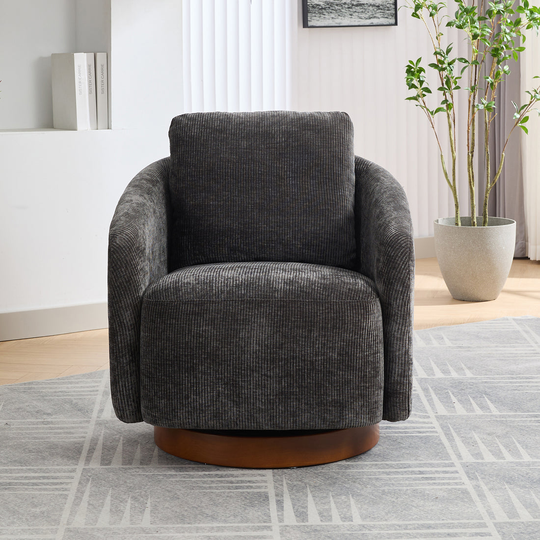 30.3"W Swivel Accent Barrel Chair And Comfy Round Accent Single Sofa Chair, 360 Degree Club Chair, Lounge Armchair For Living Room Bedroom Nursery.Charcoal Charcoal Chenille