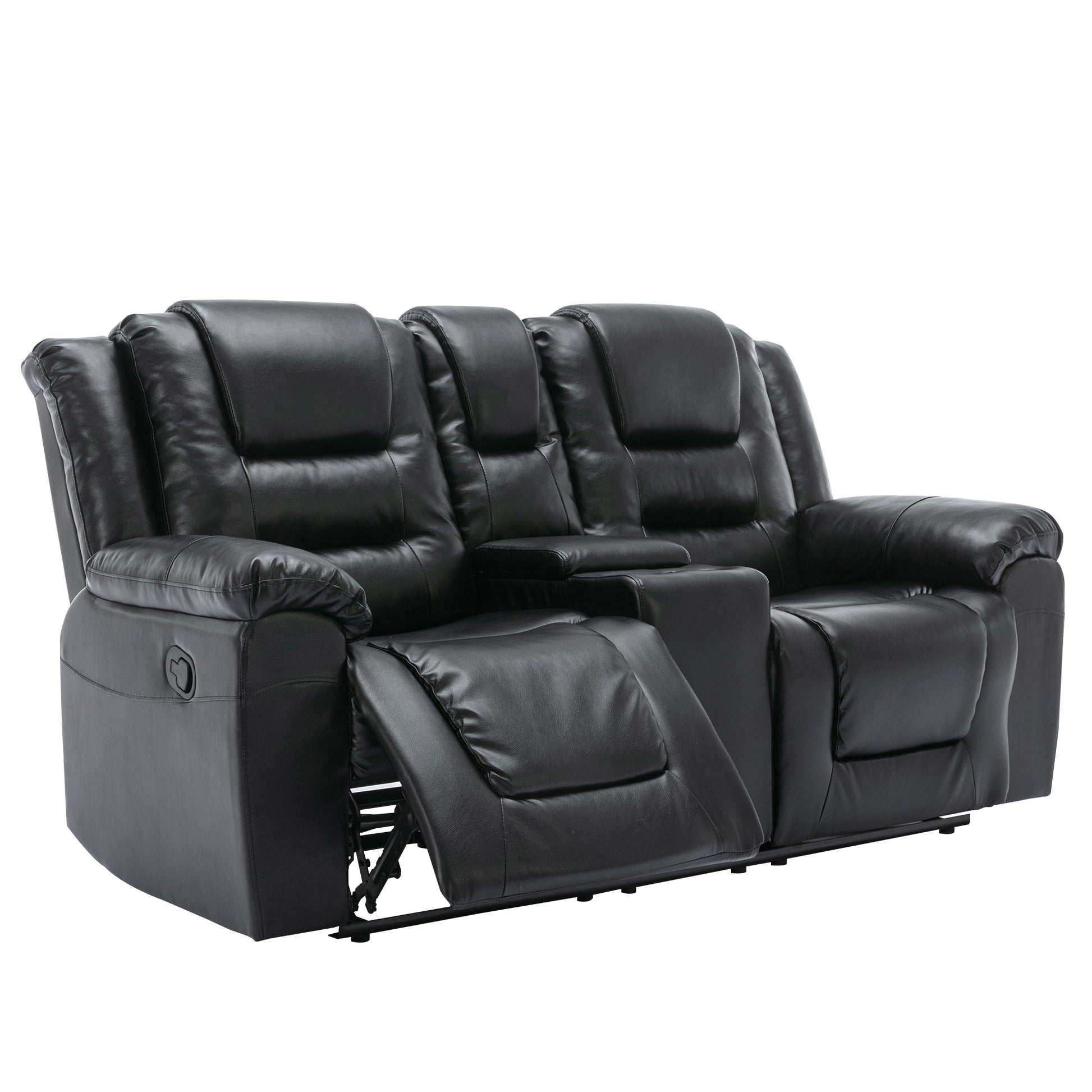 2 Seater Home Theater Recliner Manual Recliner Chair With A Storage Box And Two Cup Holders For Living Room,Bedroom, Black Old Sku:Pp302954Aab Black Foam Pu Leather